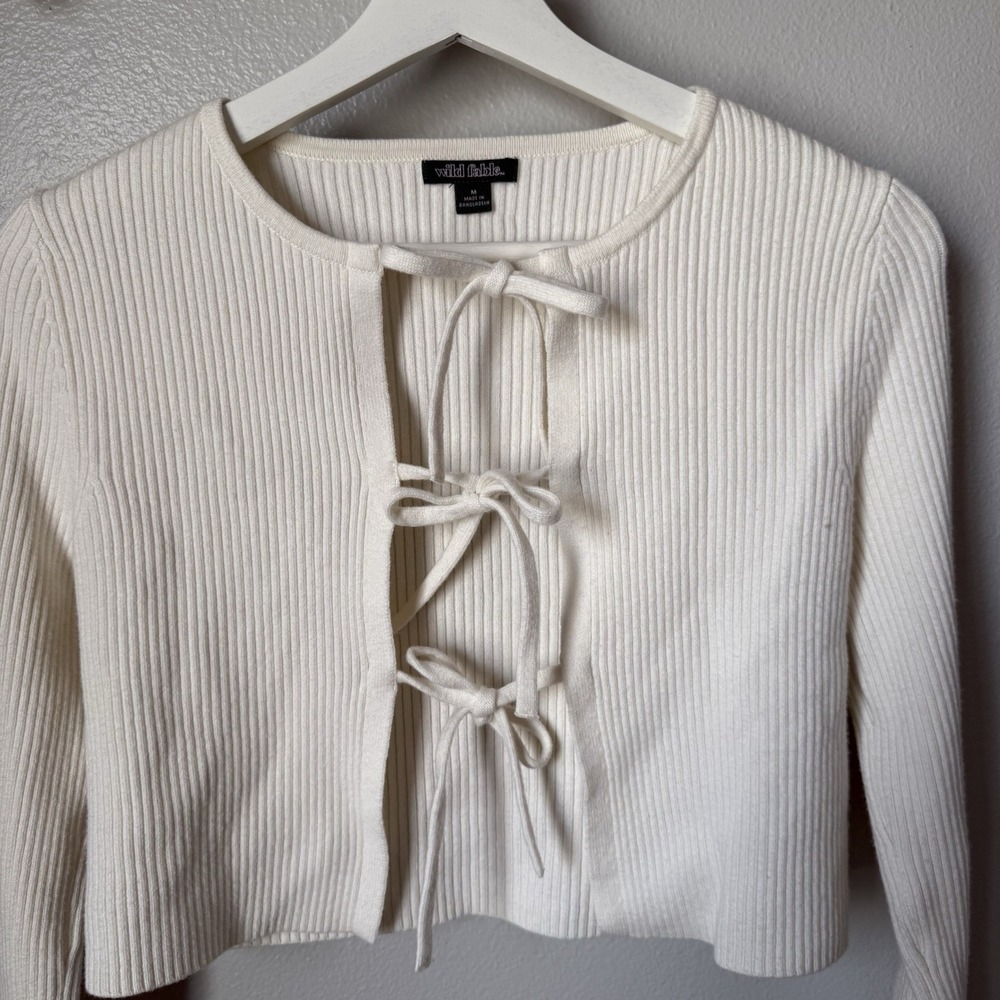 Wild Fable Juniors Medium Cream Tie Front Cardigan Sweater Women Long Sleeve